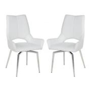 Scissett Swivel White Faux Leather Dining Chairs In Pair