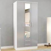 Lynn Mirrored Wardrobe With 3 Door In Grey And White High Gloss