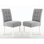 Mendoza Silver Grey Fabric Dining Chairs With White Legs In Pair