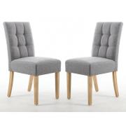 Mendoza Silver Grey Fabric Dining Chairs With Oak Legs In Pair