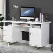 Sydney High Gloss Computer Desk With 1 Door 3 Drawers In White