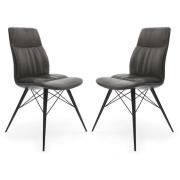 Andover Vintage Grey Leather Dining Chairs In Pair