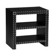 Aurich Wooden Side Table With 2 Shelves In Black Leather Effect