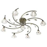 Sierra 9 Antique Brass Ceiling Light With Sculptured Clear Glass