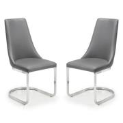 Caishen Grey Faux Leather Cantilever Dining Chair In Pair