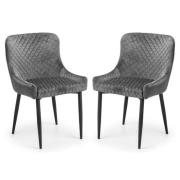 Lakia Grey Velvet Dining Chairs With Black Legs In Pair