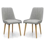 Chioa Grey Fabric Dining Chairs With Oak Legs In Pair