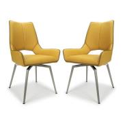 Mosul Yellow Leather Dining Chairs With Steel Legs In Pair