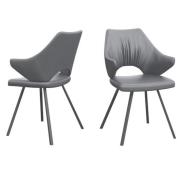 Zoyati Grey Leather Dining Chairs With Metal Legs In Pair