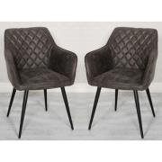 Charlie Grey Faux Leather Carver Dining Chairs In A Pair