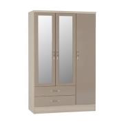 Mark Oak Wooden Wardrobe With 3 Doors Oyster Gloss Front