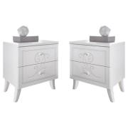 Nevea Serigraphed White Wooden Nightstands In Pair