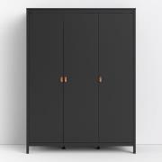 Barcila 3 Doors Wooden Wardrobe In Matt Black