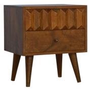 Tufa Wooden Prism Carved Bedside Cabinet In Chestnut 2 Drawers