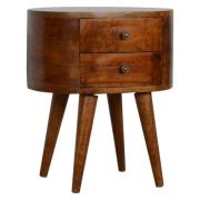 Laurel Wooden Circular Bedside Cabinet In Chestnut With 2 Drawers