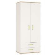 Kaas Wooden Wardrobe In White High Gloss And Oak