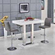 Caprice White High Gloss Bar Table 4 Ripple Grey Stools