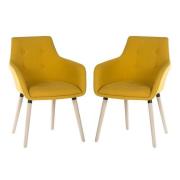 Jaime Fabric Reception Chair In Yellow With Wood Legs In Pair