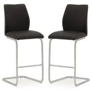 Samara Bar Chair In Black Faux Leather And Chrome Legs In A Pair