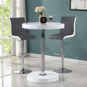 Havana White Gloss Bar Table With 2 Ritz Grey White Stools