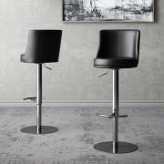 Banbury Black Leather Bar Stools With Steel Base In Pair