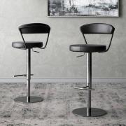 Glossop Black Leather Bar Stools With Chrome Base In Pair