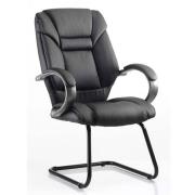 Galloway Leather Cantilever Visitor Chair In Black With Arms