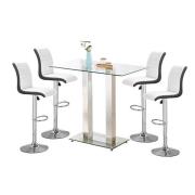 Jet Clear Glass Top Bar Table With 4 Ritz White Black Stools