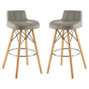 Porrima Grey Faux Leather Effect Bar Stools In Pair