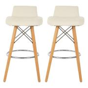 Porrima White Faux Leather Bar Stools With Natural Legs In Pair