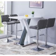 Axara White Grey Gloss Bar Table With 4 Candid Grey Stools