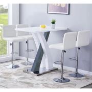 Axara White Grey Gloss Bar Table With 4 Coco White Stools