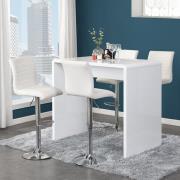 Glacier White High Gloss Bar Table 4 Ripple White Stools