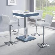 Topaz Glass White Grey Bar Table 4 Candid White Stools