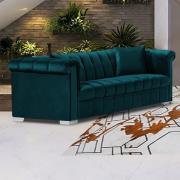 Kenosha Malta Plush Velour Fabric 3 Seater Sofa In Emerald