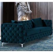 Mills Malta Plush Velour Fabric 3 Seater Sofa In Peacock