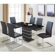 Parini Extending Black Gloss Dining Table 6 Ronn Black Chairs