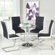 Dante Clear Glass Dining Table With 4 Symphony Black White Chairs