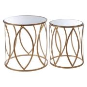 Hannah Round Glass Top Set Of 2 Side Tables With Gold Frame