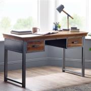 Metapoly Industrial Study Desk In Acacia With 2 Drawers