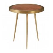 Almory Round Wooden Side Table In Natural And Gold