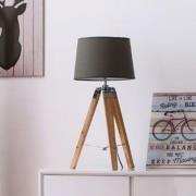 Obito Grey Fabric Shade Table Lamp With Natural Tripod Base