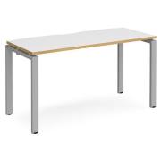 Arkos 1400mm Computer Desk In White And Oak With Silver Legs