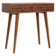 Tufa Wooden Tile Carved Console Table In Chestnut