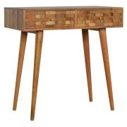 Tufa Wooden Tile Carved Console Table In Oak Ish