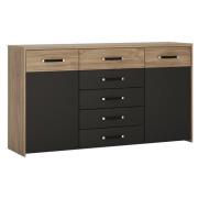 Moneti Wide 2 Doors 5 Drawers Sideboard In Oak And Matt Black