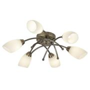 Opera Opal Glass Shades Six Celing Light In Antique Brass