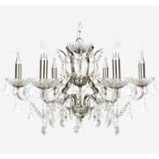 Satin Silver Six Light Chandelier In Clear Crystal Drops