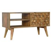 Tufa Wooden Diamond Carved TV Stand In Oak Ish