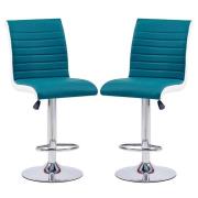 Ritz Teal And White Faux Leather Bar Stools In Pair